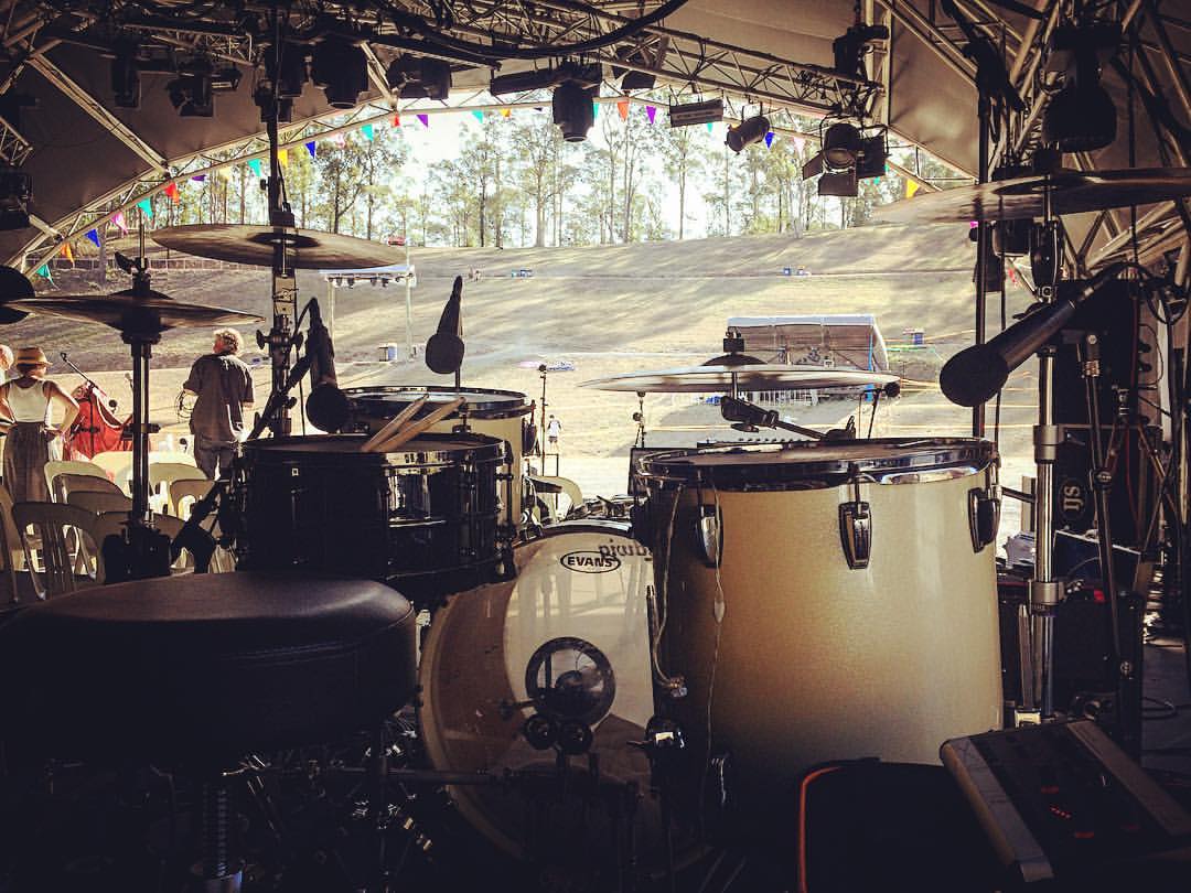 Sweating it out at soundcheck for the fire event at Woodford.